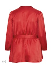 Yours Curve Red Satin Wrap Blouse - Image 6 of 6