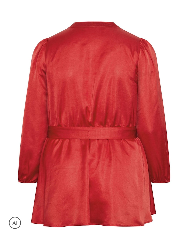Yours Curve Red Satin Wrap Blouse - Image 6 of 6 Yours Curve Red Satin Wrap Blouse - Image 6 of 6