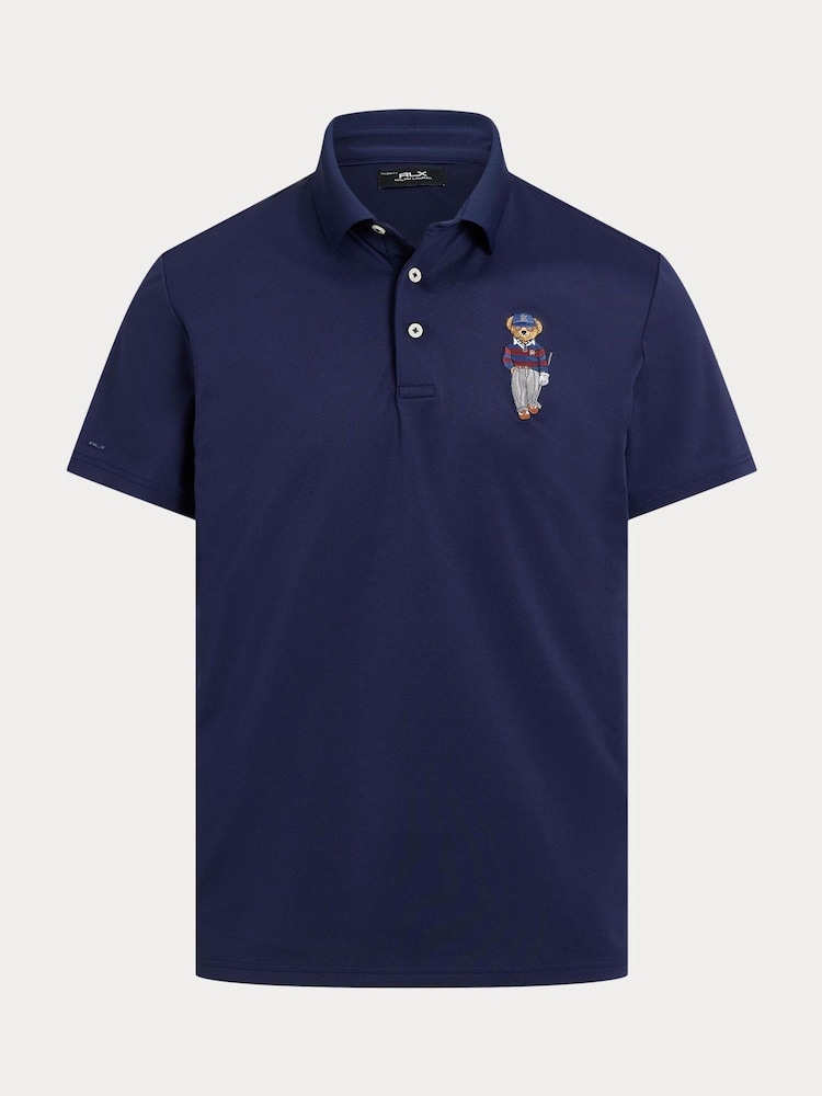 Ralph Lauren Blue RLX Bear Airtech Pique Polo Shirt - Image 1 of 1 Ralph Lauren Blue RLX Bear Airtech Pique Polo Shirt - Image 1 of 1