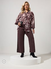 Yours Curve Wine Red Ruffle Shirred Cuff Shirt - Image 2 of 6