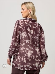 Yours Curve Wine Red Ruffle Shirred Cuff Shirt - Image 3 of 6