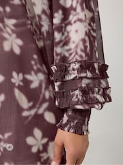 Yours Curve Wine Red Ruffle Shirred Cuff Shirt - Image 4 of 6