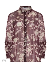 Yours Curve Wine Red Ruffle Shirred Cuff Shirt - Image 5 of 6