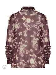 Yours Curve Wine Red Ruffle Shirred Cuff Shirt - Image 6 of 6