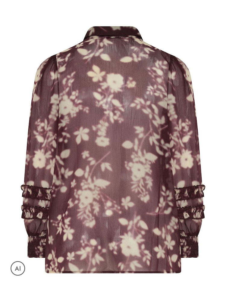 Yours Curve Wine Red Ruffle Shirred Cuff Shirt - Image 6 of 6