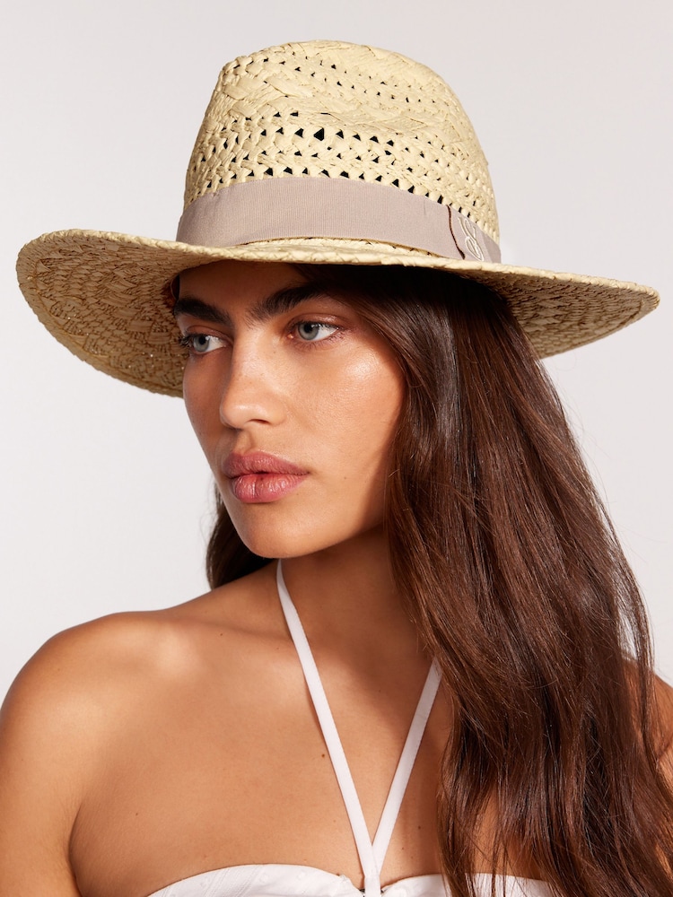 Victoria's Secret Natural Panama Hat With Beige Trim - Image 1 of 5 Victoria's Secret Natural Panama Hat With Beige Trim - Image 1 of 5