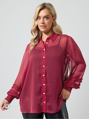 Yours Curve Red Ruffle Shirred Cuff Shirt - Image 1 of 6