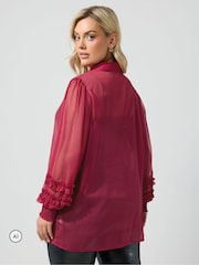 Yours Curve Red Ruffle Shirred Cuff Shirt - Image 3 of 6