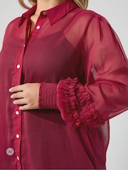 Yours Curve Red Ruffle Shirred Cuff Shirt - Image 4 of 6