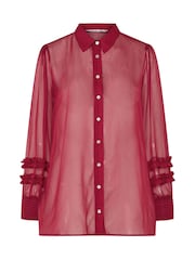 Yours Curve Red Ruffle Shirred Cuff Shirt - Image 5 of 6