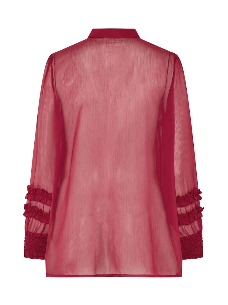 Yours Curve Red Ruffle Shirred Cuff Shirt - Image 6 of 6