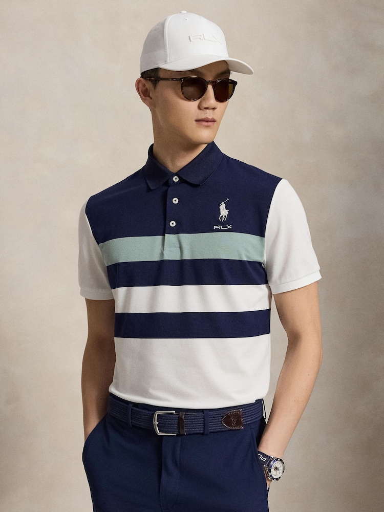 Ralph Lauren Blue RLX Performance Pique Stripe Polo Shirt - Image 1 of 4 Ralph Lauren Blue RLX Performance Pique Stripe Polo Shirt - Image 1 of 4