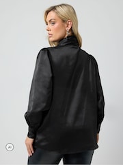 Yours Curve Black Satin Bow Blouse - Image 3 of 6