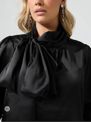 Yours Curve Black Satin Bow Blouse - Image 4 of 6
