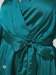 Yours Curve Green Satin Wrap Blouse - Image 4 of 6