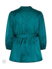Yours Curve Green Satin Wrap Blouse - Image 6 of 6