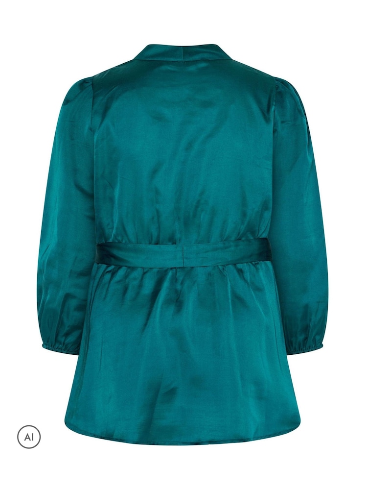 Yours Curve Green Satin Wrap Blouse - Image 6 of 6