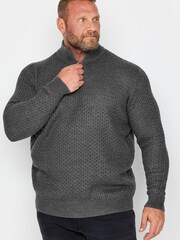 BadRhino Big & Tall Grey Texured 1/4 Zip Jumper - Image 2 of 4