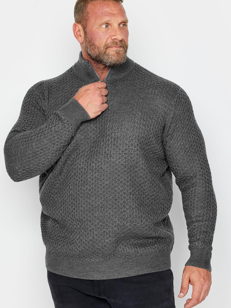 BadRhino Big & Tall Grey Texured 1/4 Zip Jumper - Image 2 of 4