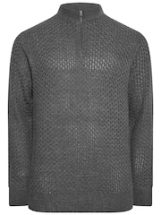 BadRhino Big & Tall Grey Texured 1/4 Zip Jumper - Image 3 of 4