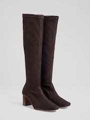 LK Bennett Chocolate Brown Stretch Suede Davina Knee High Boots - Image 2 of 4