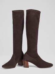 LK Bennett Chocolate Brown Stretch Suede Davina Knee High Boots - Image 3 of 4