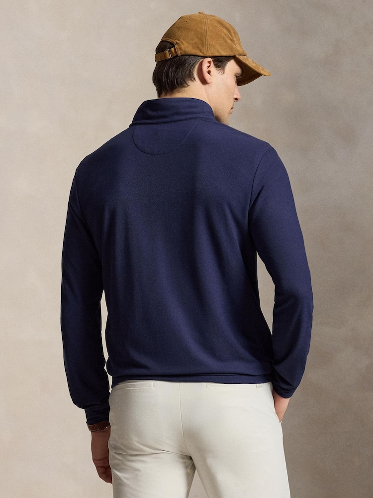 Ralph Lauren Blue RLX Movement Mesh Quarter Zip Sweat Top - Image 2 of 5