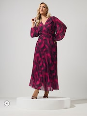 Yours Curve Red Wrap Pleated Maxi Dress - Image 1 of 6