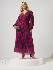 Yours Curve Red Wrap Pleated Maxi Dress - Image 2 of 6