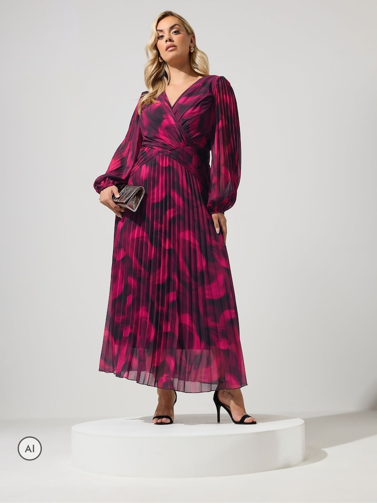 Yours Curve Red Wrap Pleated Maxi Dress - Image 2 of 6 Yours Curve Red Wrap Pleated Maxi Dress - Image 2 of 6