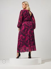 Yours Curve Red Wrap Pleated Maxi Dress - Image 3 of 6