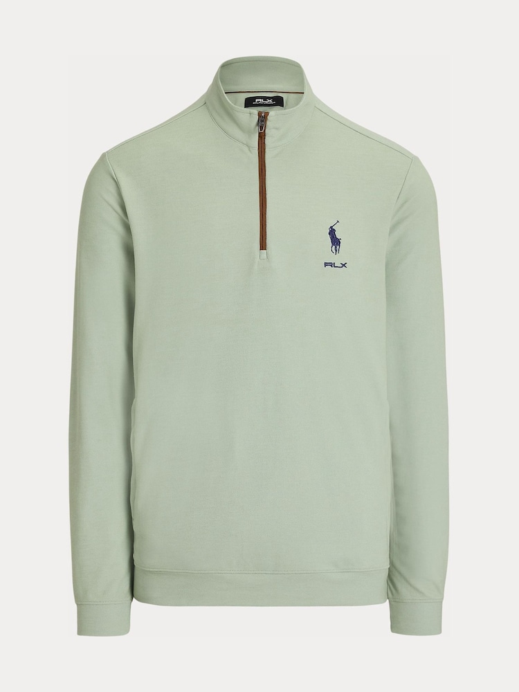 Ralph Lauren Green RLX Movement Mesh Quarter Zip Sweat Top - Image 1 of 1 Ralph Lauren Green RLX Movement Mesh Quarter Zip Sweat Top - Image 1 of 1