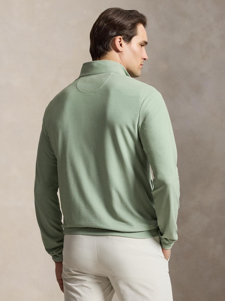 Ralph Lauren Green RLX Movement Mesh Quarter Zip Sweat Top - Image 2 of 5
