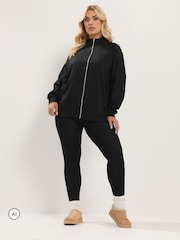 Negro - Yours Curve Zip Through Funnel Neck Sweatshirt - Imagen 2 de 6