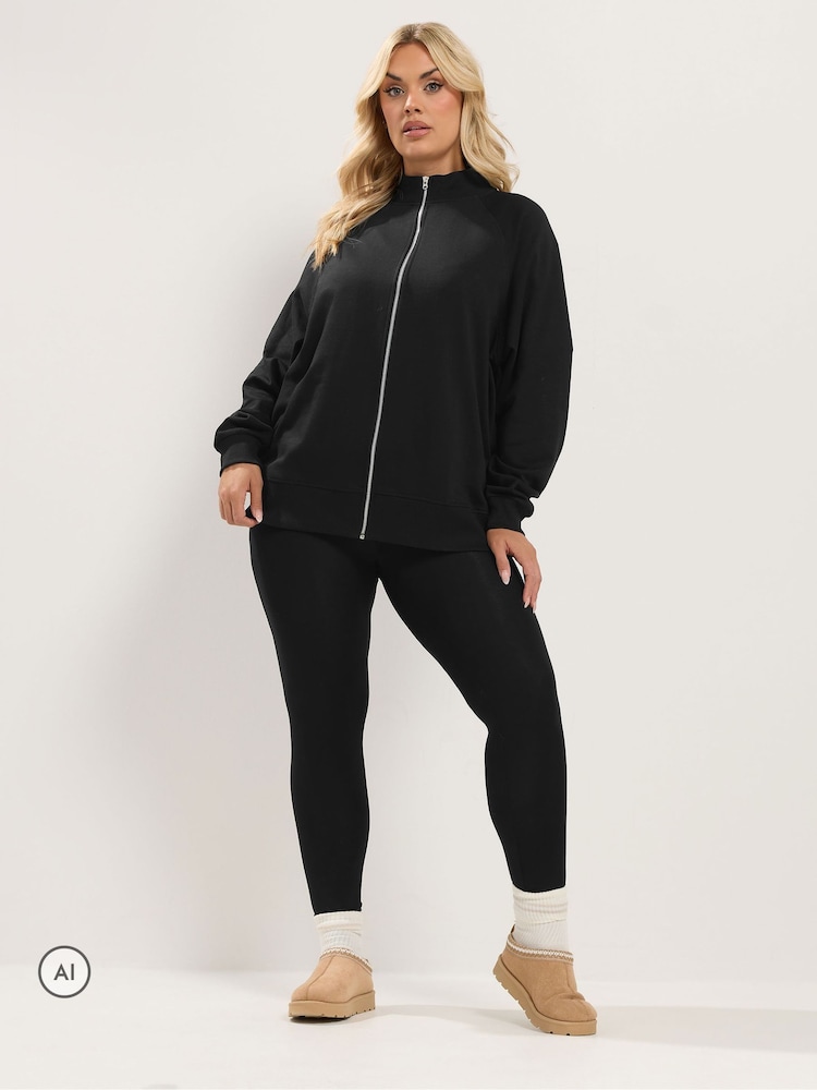 Negro - Yours Curve Zip Through Funnel Neck Sweatshirt - Imagen 2 de 6