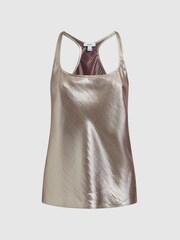 Reiss Gold Lilly Metallic Scoop Neck Racerback Vest - Image 2 of 7