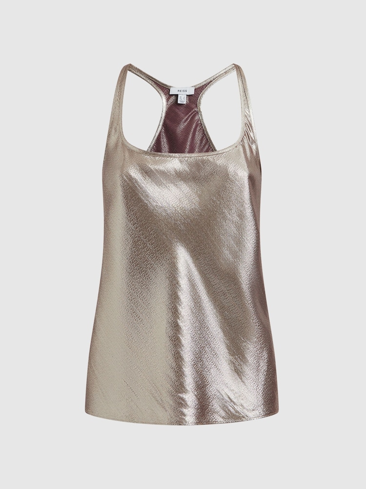 Reiss Gold Lilly Metallic Scoop Neck Racerback Vest - Image 2 of 7
