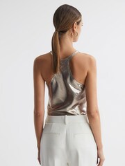 Reiss Gold Lilly Metallic Scoop Neck Racerback Vest - Image 6 of 7