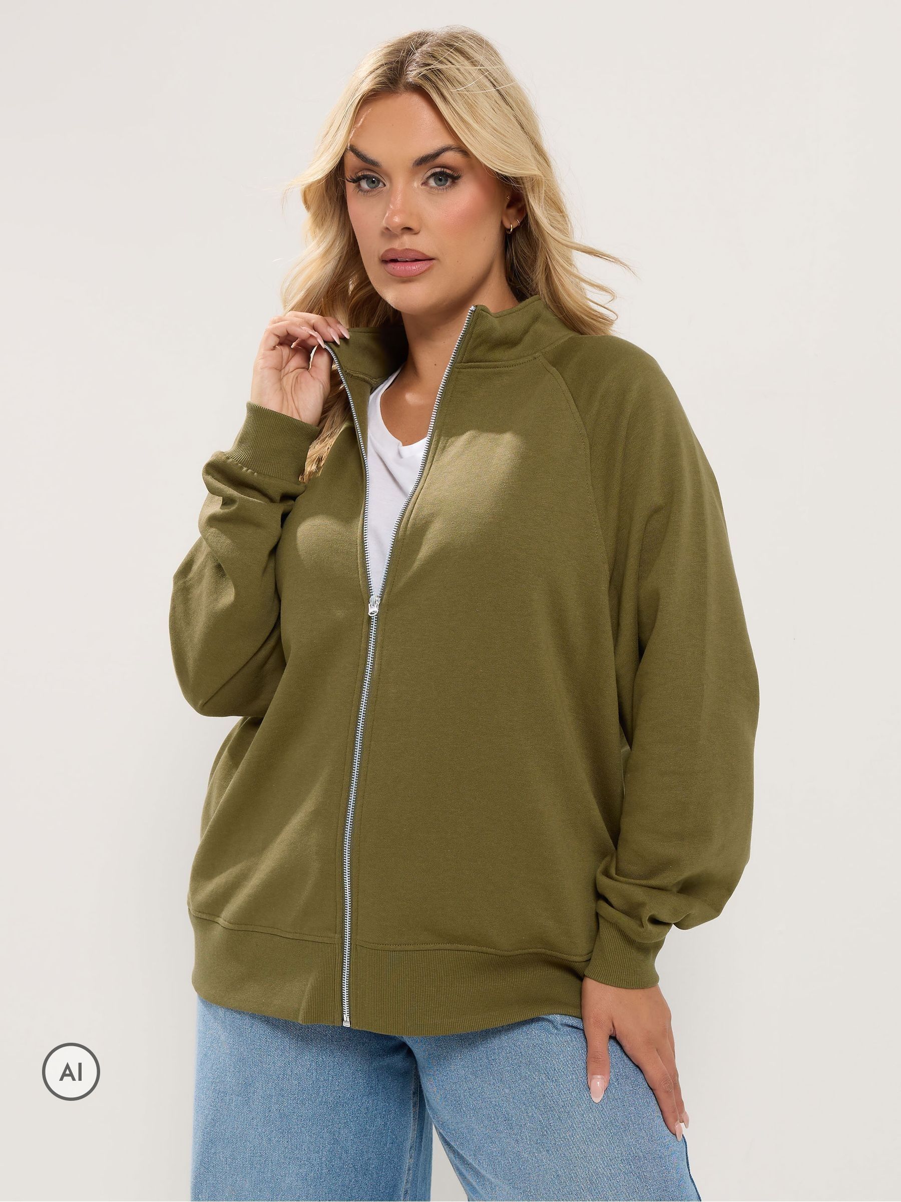 Yours Women's Olive Funnel Neck Sweatshirt In | Size: 30/32 - Image 6