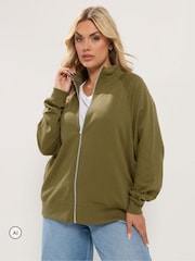 Verde - Yours Curve Zip Through Funnel Neck Sweatshirt - Imagen 1 de 6