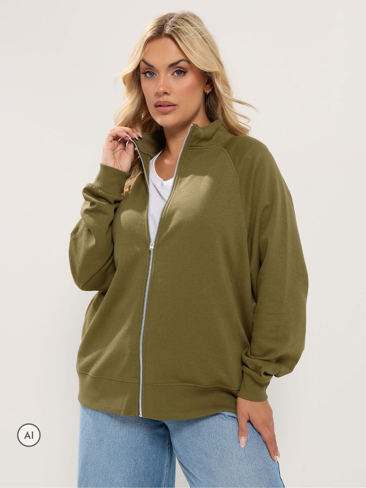 Verde - Yours Curve Zip Through Funnel Neck Sweatshirt - Imagen 1 de 6