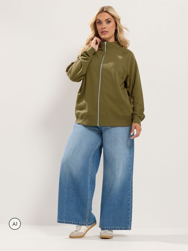 Verde - Yours Curve Zip Through Funnel Neck Sweatshirt - Imagen 2 de 6