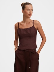 Forever New Brown River Corset Top Contains Linen - Image 1 of 5