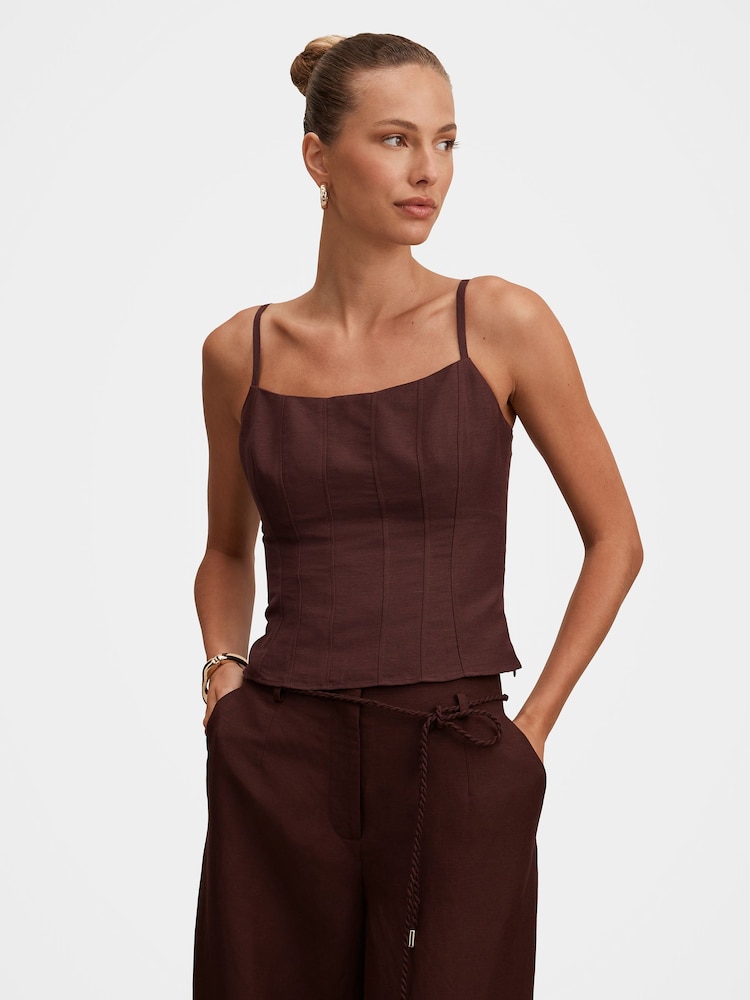 Forever New Brown River Corset Top Contains Linen - Image 1 of 5 Forever New Brown River Corset Top Contains Linen - Image 1 of 5