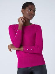 Roman Pink Diamante Button Detail Scallop Jumper - Image 1 of 5