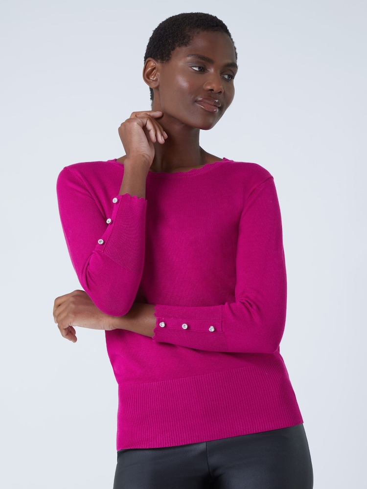 Roman Pink Diamante Button Detail Scallop Jumper - Image 1 of 5