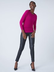 Roman Pink Diamante Button Detail Scallop Jumper - Image 3 of 5