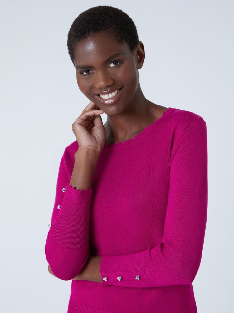 Roman Pink Diamante Button Detail Scallop Jumper - Image 5 of 5