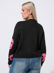 Yours Curve Black Limited Skull Button Cardigan - Image 3 of 6