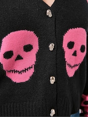 Yours Curve Black Limited Skull Button Cardigan - Image 4 of 6